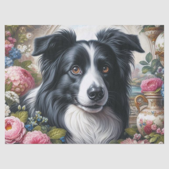 Border Collie mit Blumen Seidenpapier (Vorderseite)