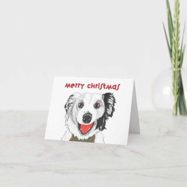 Border Collie mit Bow Krawatte - Frohe Weihnachten (Vorderseite)