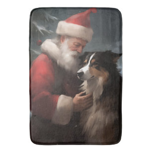 Border Collie mit dem Weihnachtsmann Badematte
