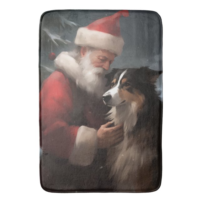Border Collie mit dem Weihnachtsmann Badematte (Vorderseite Vertikal)