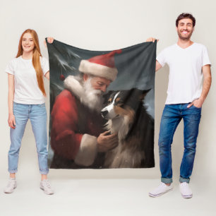 Border Collie mit dem Weihnachtsmann Fleecedecke