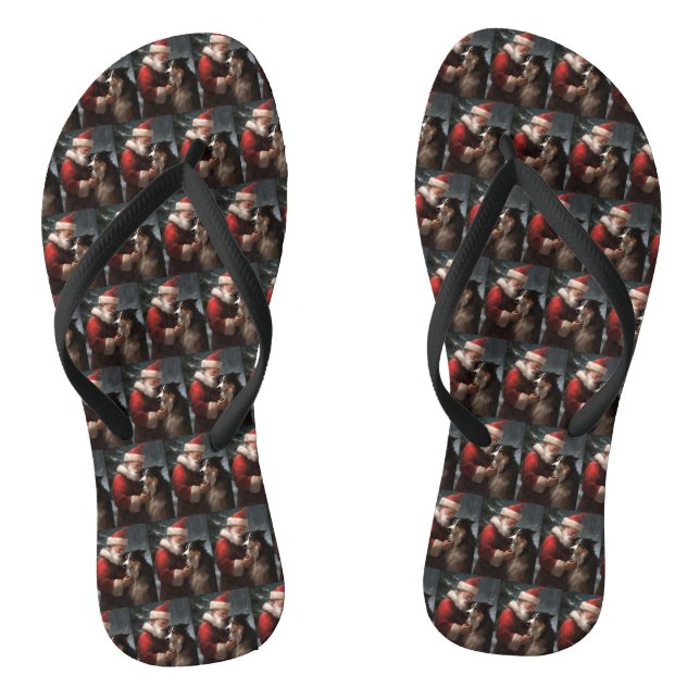 Border Collie mit dem Weihnachtsmann Flip Flops (Fußbett)