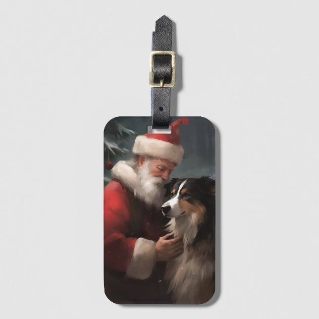Border Collie mit dem Weihnachtsmann Gepäckanhänger (Vorderseite Vertikal)