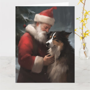 Border Collie mit dem Weihnachtsmann Karte