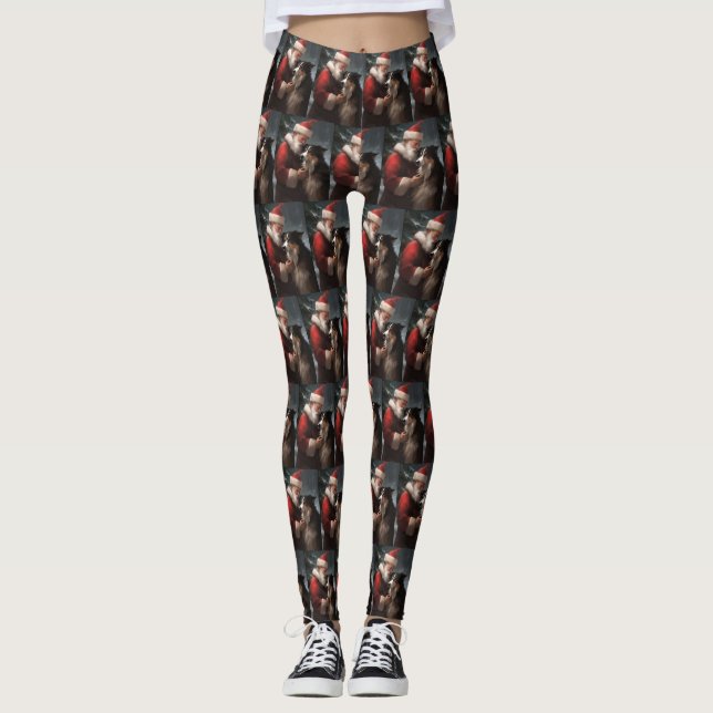 Border Collie mit dem Weihnachtsmann Leggings (Vorderseite)