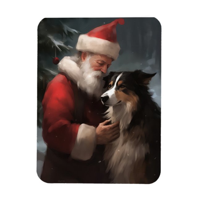 Border Collie mit dem Weihnachtsmann Magnet (Vertikal)