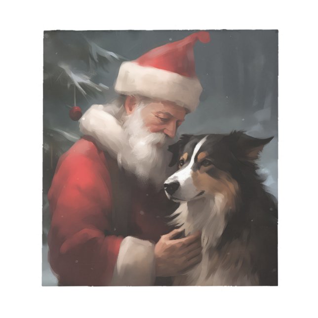 Border Collie mit dem Weihnachtsmann Notizblock (Vorderseite)