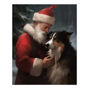 Border Collie mit dem Weihnachtsmann Poster