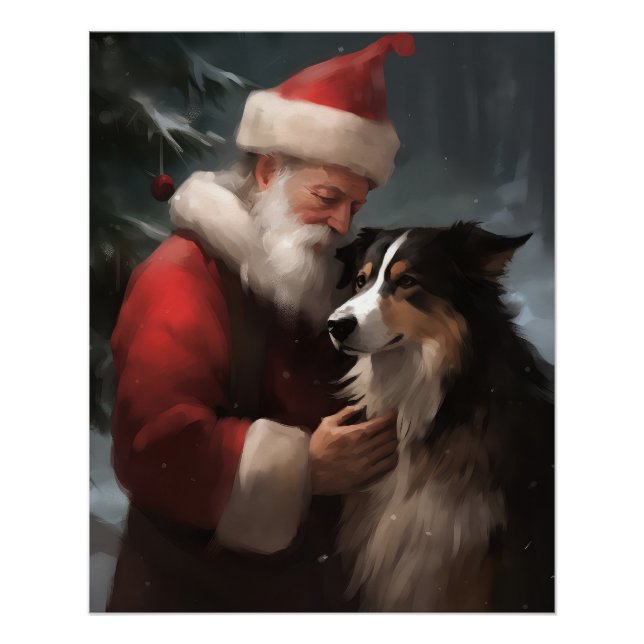 Border Collie mit dem Weihnachtsmann Poster (Vorderseite)