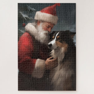 Border Collie mit dem Weihnachtsmann Puzzle