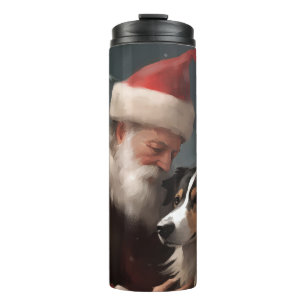 Border Collie mit dem Weihnachtsmann Thermosbecher