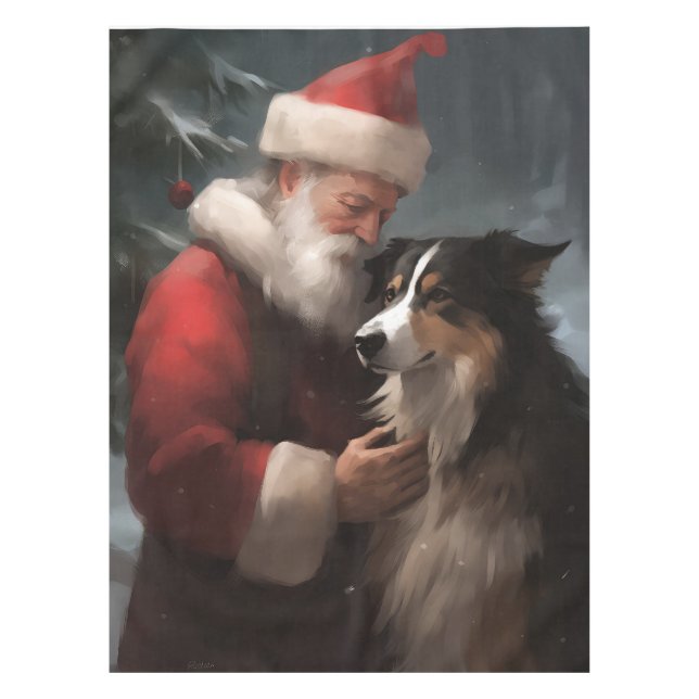 Border Collie mit dem Weihnachtsmann Tischdecke (Vorderseite)