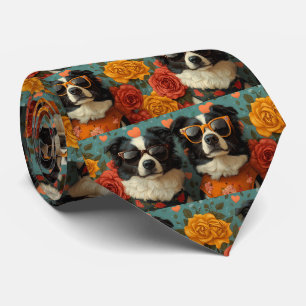 Border Collie mit Herz Rosen Valentinstag Krawatte