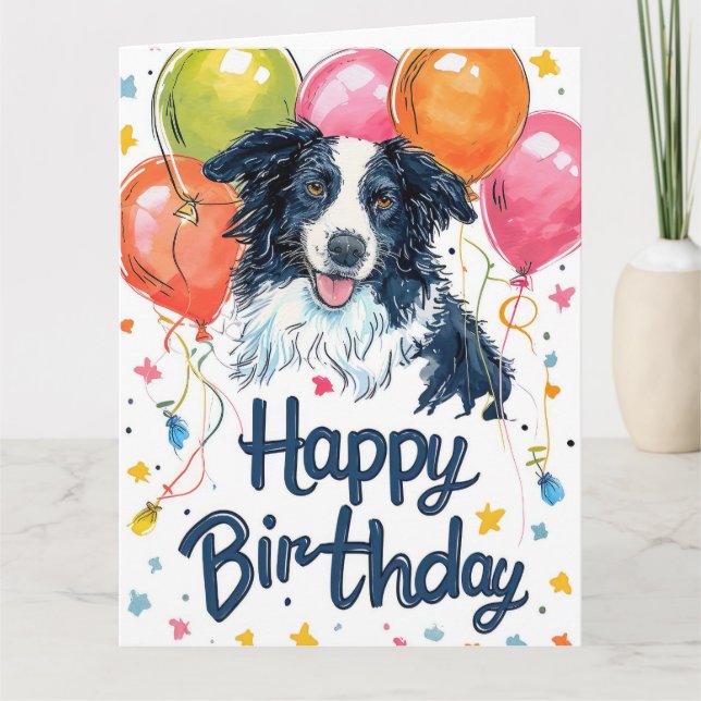 Border Collie mit Luftballons Karte (Vorderseite)