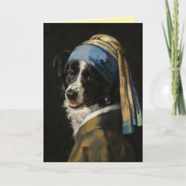 Border Collie mit Perlenohrring Grußkarte Karte