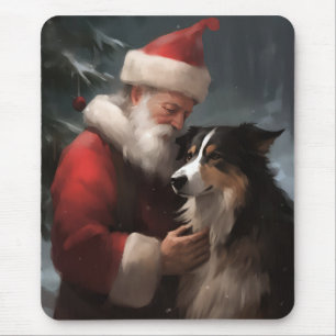 Border Collie mit Santa Claus Festives Weihnachten Mousepad