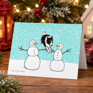 Border Collie mit Schneemännern   Hunde-Agility-We Feiertagskarte