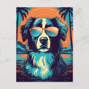 Border Collie mit Sonnenbrille an einem tropischen Postkarte