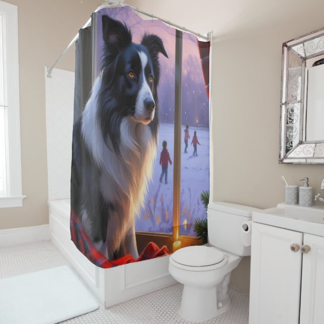 Border Collie mit Weihnachtslichtern Urlaub Duschvorhang (Beispiel)