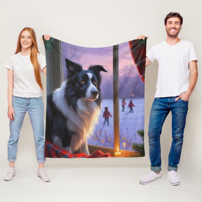 Border Collie mit Weihnachtslichtern Urlaub Fleecedecke (Beispiel)