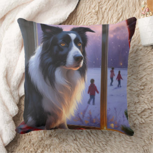 Border Collie mit Weihnachtslichtern Urlaub Kissen