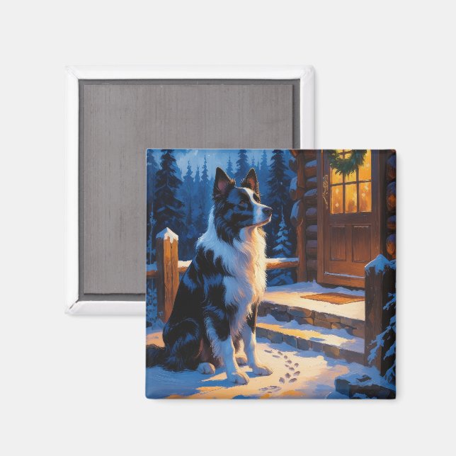 Border Collie mit Weihnachtslichtern Urlaub Magnet (Vorderseite/Rückseite)
