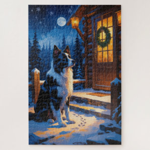 Border Collie mit Weihnachtslichtern Urlaub Puzzle