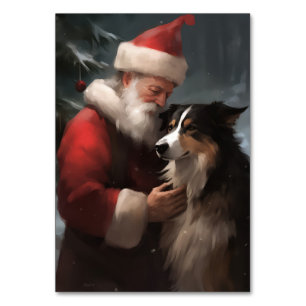 Border Collie mit Weihnachtsmann Festive Weihnacht Tischnummer