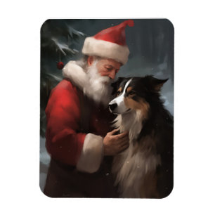 Border Collie mit Weihnachtsmann Festliches Weihna Magnet