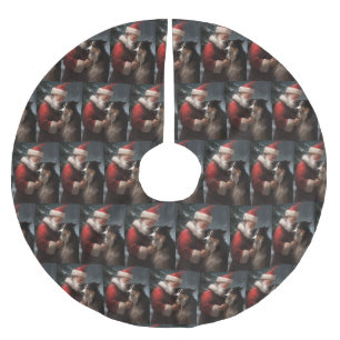 Border Collie mit Weihnachtsmann Festliches Weihna Polyester Weihnachtsbaumdecke