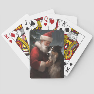 Border Collie mit Weihnachtsmann Festliches Weihna Spielkarten