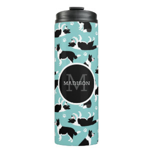 Border Collie Monogramm und Name Thermosbecher