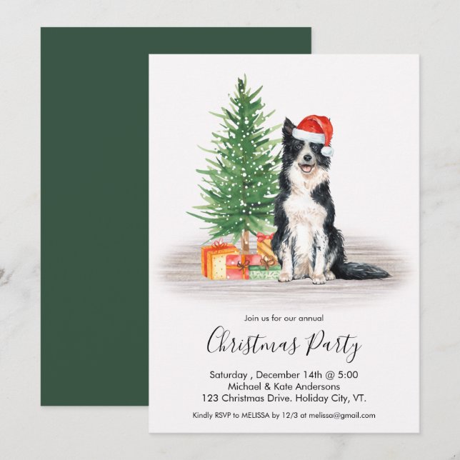 Border Collie Niedlich Dog Lover Christmas Party Einladung (Vorne/Hinten)