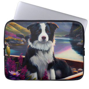 Border Collie on a Paddle: Ein Landschaftliches Ab Laptopschutzhülle