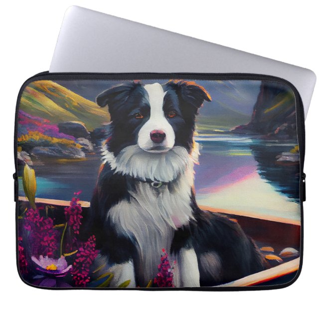 Border Collie on a Paddle: Ein Landschaftliches Ab Laptopschutzhülle (Vorderseite)