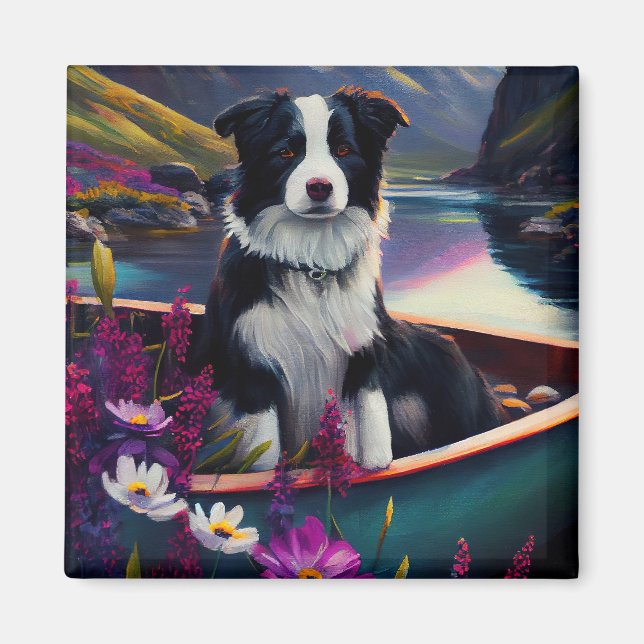 Border Collie on a Paddle: Ein Landschaftliches Ab Magnet (Vorne)