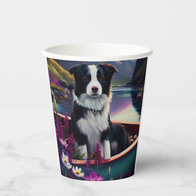 Border Collie on a Paddle: Ein Landschaftliches Ab Pappbecher (Vorderseite)