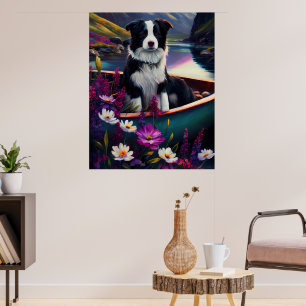 Border Collie on a Paddle: Ein Landschaftliches Ab Poster