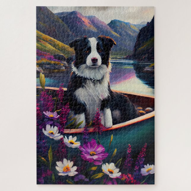 Border Collie on a Paddle: Ein Landschaftliches Ab Puzzle (Vertikal)