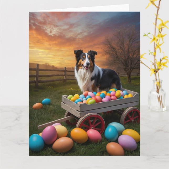 Border Collie Ostereier Karte (Gelbe Blume)