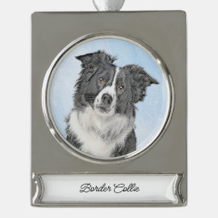 Border Collie Painting - Niedliche Original Dog Ar Banner-Ornament Silber