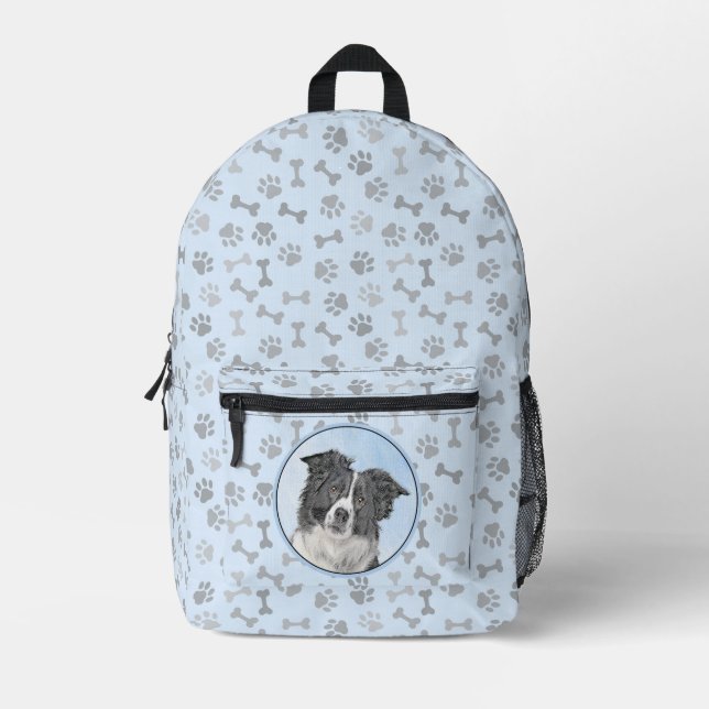 Border Collie Painting - Niedliche Original Dog Ar Bedruckter Rucksack (Vorderseite)