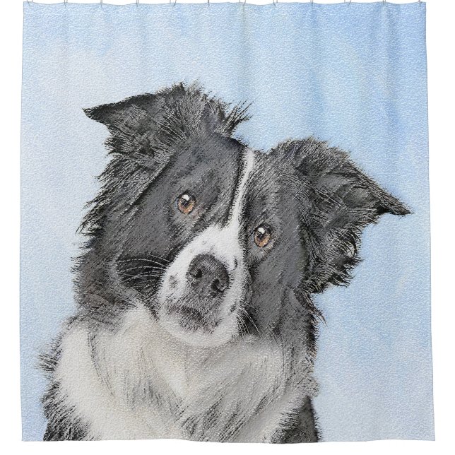 Border Collie Painting - Niedliche Original Dog Ar Duschvorhang (Vorderseite)