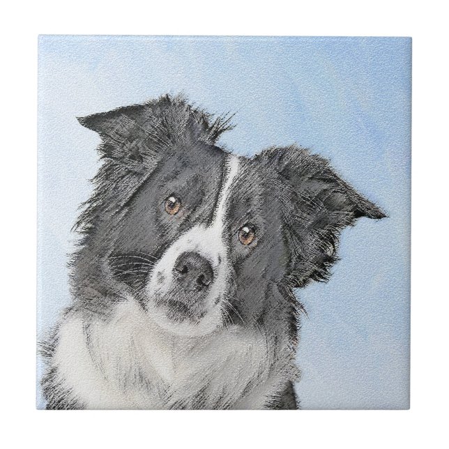 Border Collie Painting - Niedliche Original Dog Ar Fliese (Vorderseite)