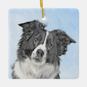 Border Collie Painting - Niedliche Original Dog Ar Keramikornament