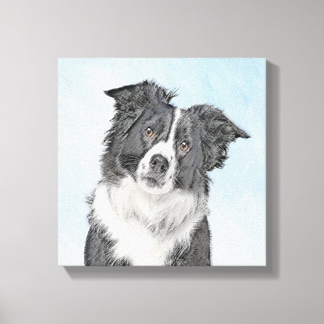 Border Collie Painting - Niedliche Original Dog Ar Leinwanddruck (Vorderseite)