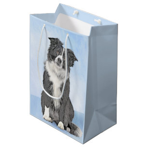 Border Collie Painting - Niedliche Original Dog Ar Mittlere Geschenktüte