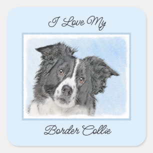 Border Collie Painting - Niedliche Original Dog Ar Quadratischer Aufkleber