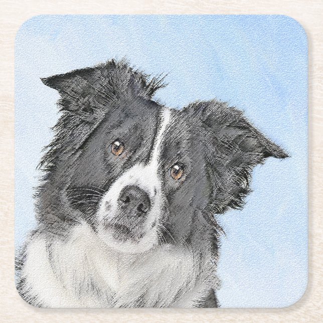 Border Collie Painting - Niedliche Original Dog Ar Rechteckiger Pappuntersetzer (Vorderseite)