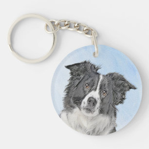Border Collie Painting - Niedliche Original Dog Ar Schlüsselanhänger